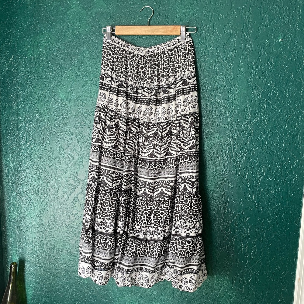 Black and White Patterned Boho Maxi Skirt